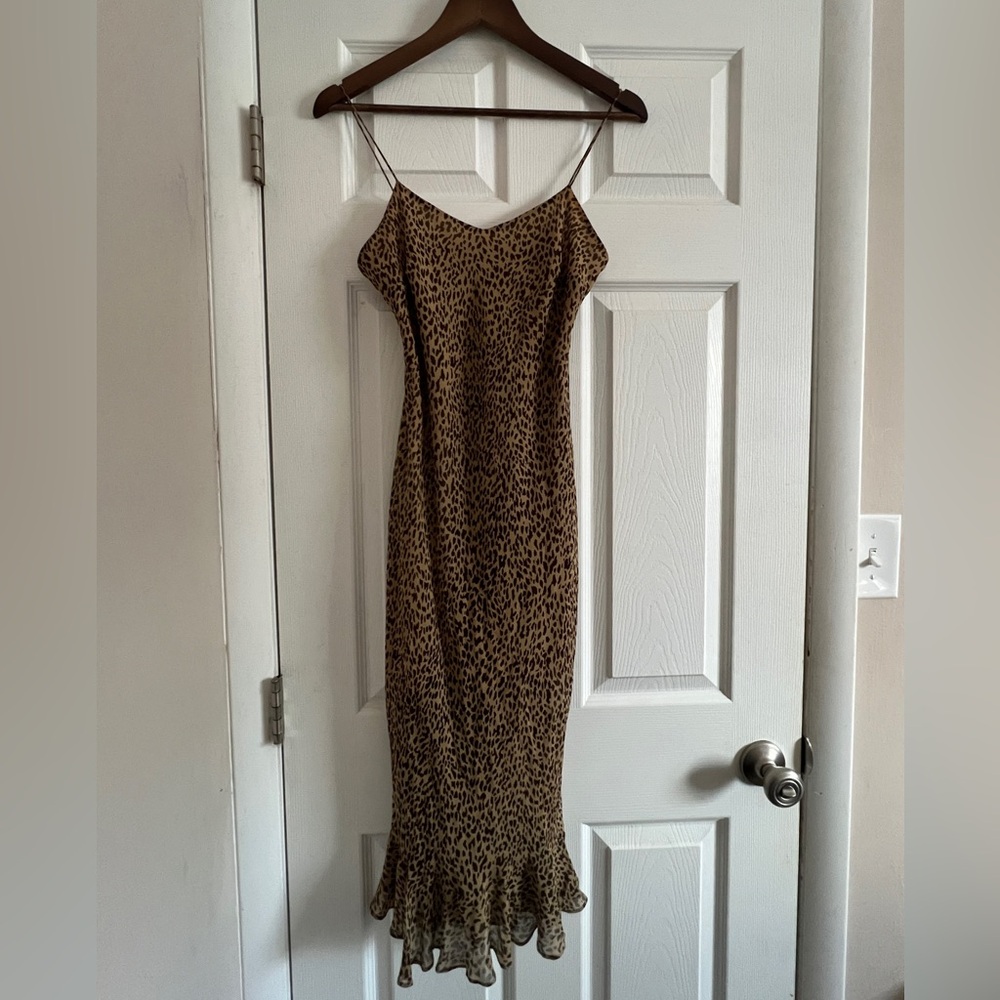 Ann Taylor Leopard-Print Slip Midi Dress in Brown